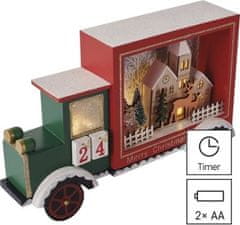 Emos LED adventní kalendář, dřevěné auto, 20x30,5 cm, 2x AA, vnitřní, teplá bílá, časovač