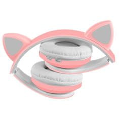 B39 bezdrátové sluchátka s kočičími ušima, růžové