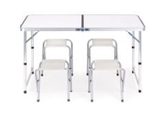 OEM Turistický stůl, skládací stůl, sada 4 židlí Bílá