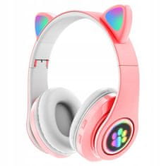 B39 bezdrátové sluchátka s kočičími ušima, růžové