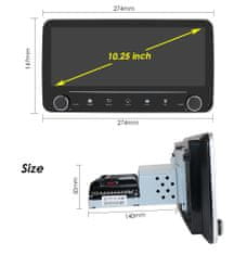 Hizpo 1DIN ANDROID 11 GPS navigace s LCD 10.25" displej